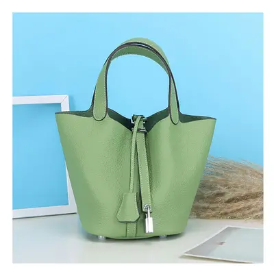 (Fruit green (head layer cowhide), small) New Litchi Pattern Casual Dish, Bag Leather, Fashion V