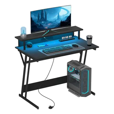 HOMCOM LED Gaming Desk with Power Outlets and Monitor Stand x 60cm Black