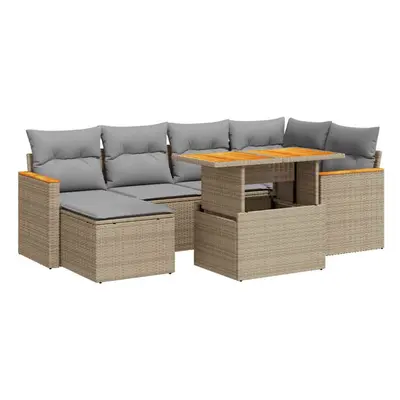 (beige and grey) vidaXL Piece Garden Sofa Set with Cushions Beige Poly Rattan Acacia