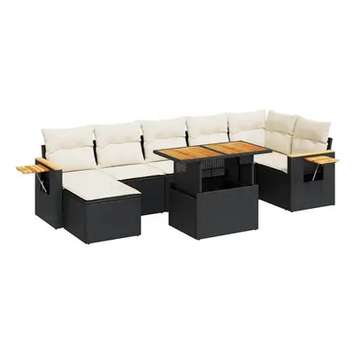 (black and cream) vidaXL Piece Garden Sofa Set with Cushions Black Poly Rattan Acacia