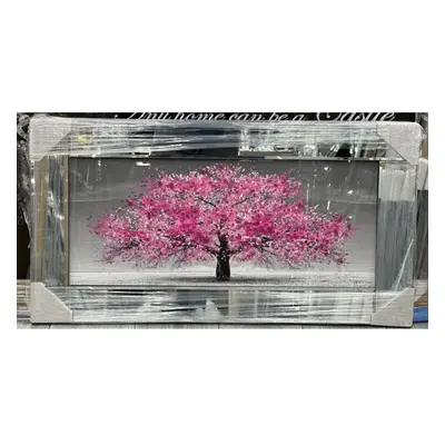 XL Wall Frame in Pink Cherry Blossom Tree Size, Chrome Look, 82x42cm