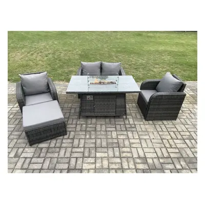 Fimous Rattan Outdoor Garden Furniture Set Gas Fire Pit Dining Table with Chair Loveseat Sofa Fo