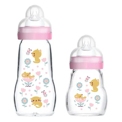 Feel Good Glass Baby Bottle Pack of (170 ml & ml), with Teat Slow Flow for Newborns, Pink