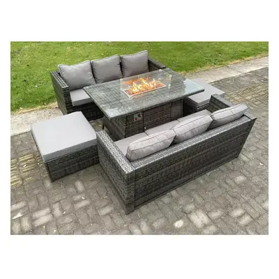 Fimous Seater Outdoor Rattan Garden Furniture Sofa Set Gas Fire Pit Dining Table Gas Heater Burn