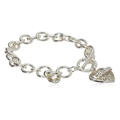 GUESS Women's Silvertone Chain Toggle Dangle Heart Charm Bracelet