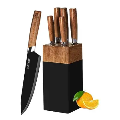 Kitchen Knife Set - Piece Knife Set with Block, Wood Grain Handle, Stainless Steel Knivese with 