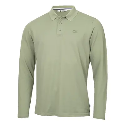 (S, Sage) Calvin Klein Mens Long Sleeve Stretch Campus Golf Polo Shirt