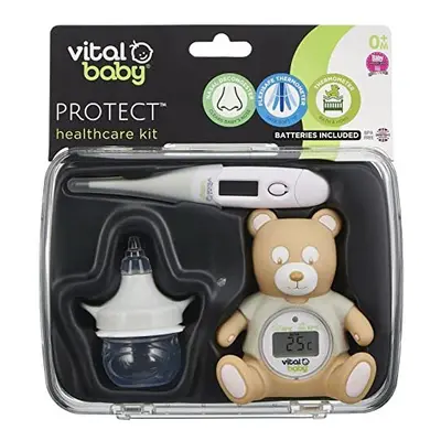 Vital Baby PROTECT Healthcare Kit for Baby - 3pcs Room and Bath Thermometer, Nasal Aspirator, Bo