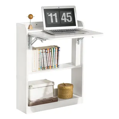 SoBuy FWT92-W Foldable Desk Computer Desk Workstation& Storage Shelves