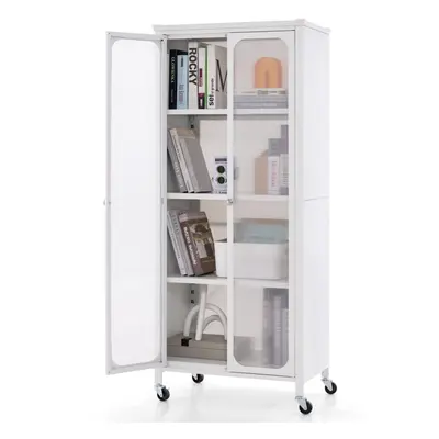 Storage Cabinet Mobile Doors Food Pantry Cupboard Cabinet w/Adjustable Shelves