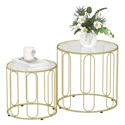 HOMCOM Coffee Table Set of 2, Nest of Tables with Metal Frame, Gold Tone