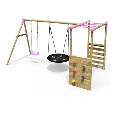 (Monkey Bars - Meteorite, Pink) Rebo Wooden Children's Garden Swing Set with Monkey Bars