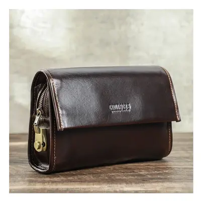 Men Oil Leather Multi-compartment Clutch Bag Wallet Organizer + Combination Lock