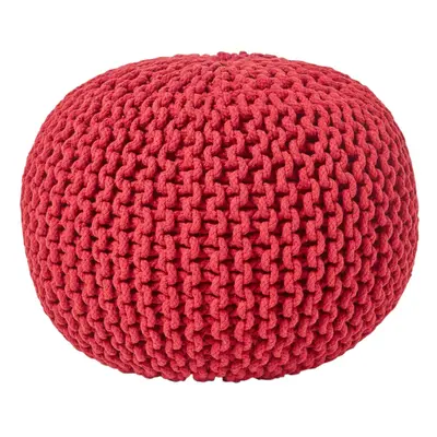 (Red) Knitted Cotton Pouffe Footstool Round x cm