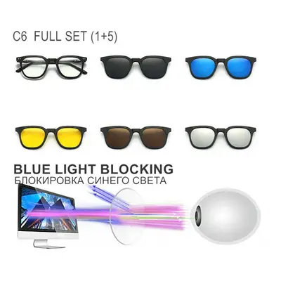 (INDEX 1.67 CUSTOM, ANTI BLUE LIGHT C6) Myopia Glasses -0.5 to -10 With Sunglasses Clip Men Wome