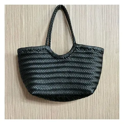 (Type A black, Small cm long) Handbags Women's Genuine Leather Shoulder Bag Weaving Casual Shopp