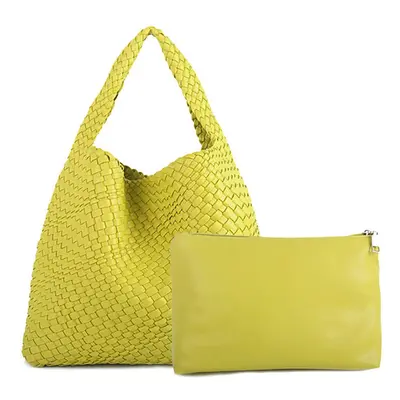 (Lemon Yellow) MOOWOO Fashion Ladies Bag Woven Bag PU Leather Cute Handbag Vegetable Basket Carr