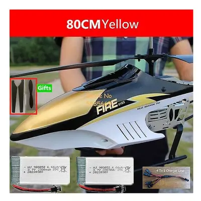 (80CM Yellow 2Battery) 80cm Big Alloy Remote Control Helicopter Model Dual Flexible Propeller An