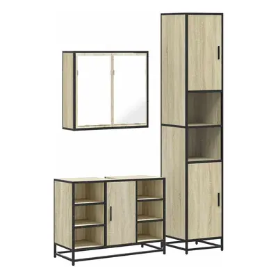 (sonoma oak) vidaXL Piece Bathroom Furniture Set Grey Sonoma Engineered Wood