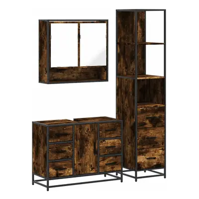 (smoked oak) vidaXL Piece Bathroom Furniture Set Smoked Oak Engineered Wood