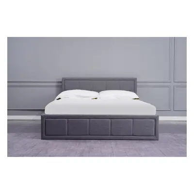 Grey Upholstered Storage Ottoman Bed With 3ft Single High Quality Memory Foam Mattress