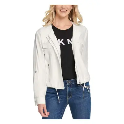 DKNY Women's Drawstring Zip-up Lightweight Jacket White