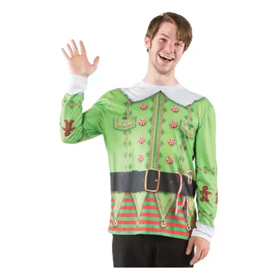 Faux Real Men's 3D Photo-Realistic Ugly Sweater Long Sleeve T-Shirt Christmas Elf Large