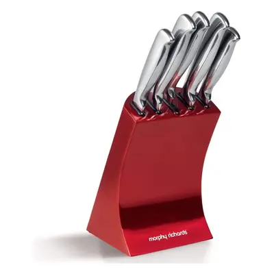 5pc Morphy Richards Accents Knife Block Set - Red | Stainless Steel Kitchen Knives