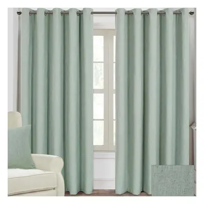 (W 167cm x Drop 182cm, Duck Egg Blue) Linen Eyelet Lined Curtain Pair