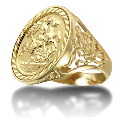 (S) Jewelco London Men's Solid 9ct Gold Dragon Slayer St George & Dragon Medallion Ring (Full So