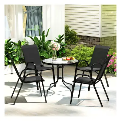 Outsunny PCs Garden Furniture Set, Round Table and Stackable Chairs, Black