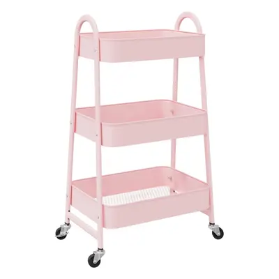 (pink) vidaXL Storage Trolley Service Trolley 3-Tier Utility Cart Storage Rack Steel