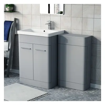 Nes Home Matte Grey 1100mm Freestanding Cabinet Ceramic Basin WC Unit Flat Pack