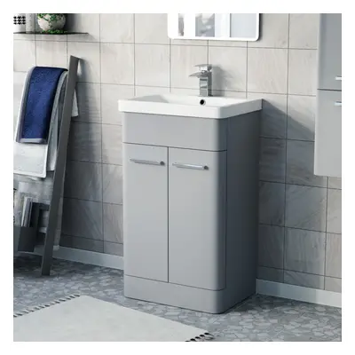 Nes Home Afern Matte Grey 500mm Freestanding Vanity Unit Cabinet & Wash Basin