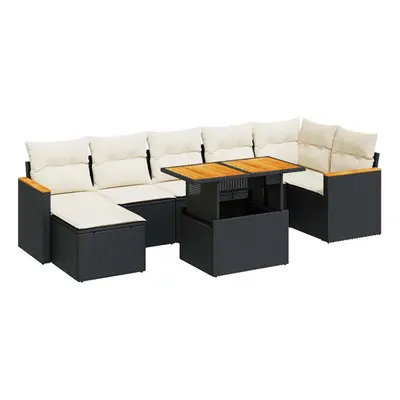 (black and cream) vidaXL Piece Garden Sofa Set with Cushions Black Poly Rattan Acacia