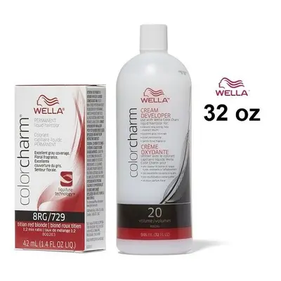 (8RG+Dev(Vol.20)32oz) Wella 8RG Titian Red Blonde Color Charm Permanent Liquid Haircolor