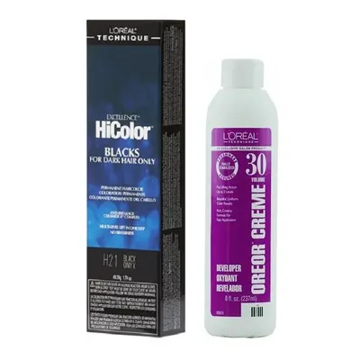 (H21+Dev(Vol.30)8oz) L'Oreal Excellence HiColor H21 Black Onyx BLACKS For Dark Hair Only