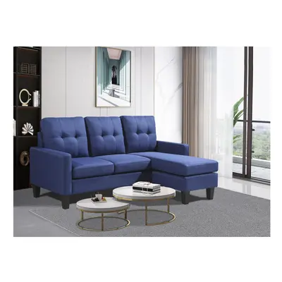 Corner Sofa Fabric Sectional Sofa with Ottoman L-shaped Blue Sofa Couch Reversible 3-Seater