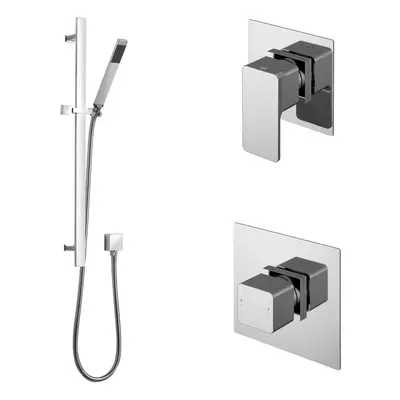 1 Outlet Luxury Shower Bundle - Stop Tap, Temperature Control & Slide Rail Kit - Chrome