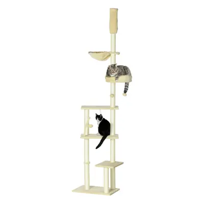 PawHut Floor to Ceiling Climbing Cat Tree Tower, 230-250cm Height, Beige