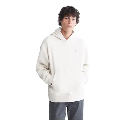 Calvin Klein Men's Relaxed Fit Monogram Logo Fleece Hoodie Beige Heat