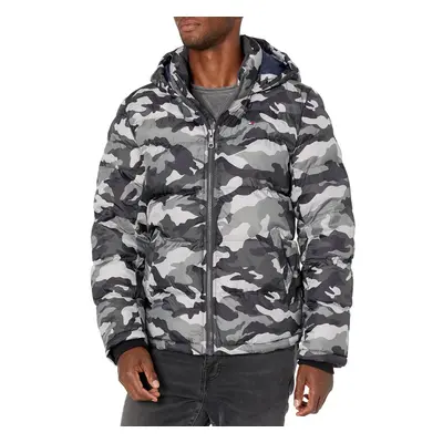 Tommy Hilfiger Mens Hooded Puffer Jacket grey camouflage Large