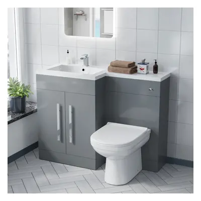 1100mm Grey L-Shape LH & Concealed Cistern for BTW Toilet - Flat Pack