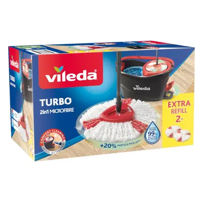 Vileda Turbo Microfibre Mop and Bucket Set with Extra 2-in-1 Head Replacement, Spin Mop for Clea