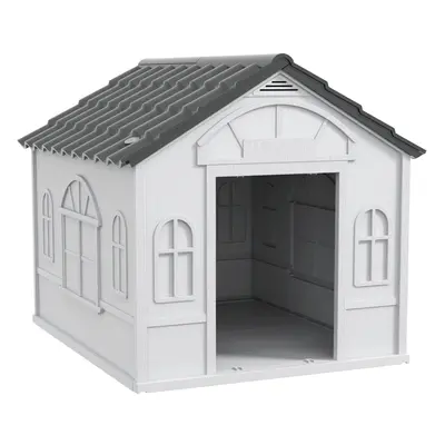 PawHut Weather-Resistant Dog House, Puppy Shelter for Large Dogs - Grey