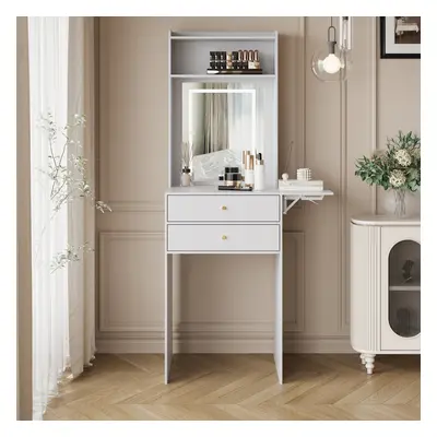 Dressing Table Set Modes LED MIrror with Side Shelf Drawer White