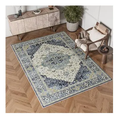 120x170cm Lounge Rug, Washable Living Room Rug Non Slip, Traditional Distressed Oriental Rug for