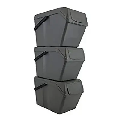 Prosperplast Set of Cubes x L Grey Basket Bucket with Lid Stackable Set of