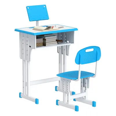 HOMCOM Kids Desk and Chair Set w/ Drawer, Book Stand, Pen Slot, Blue