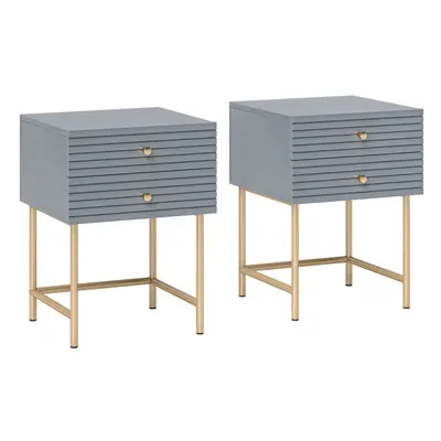 HOMCOM Bedside Tables Set of with Drawers for Bedroom, Grey